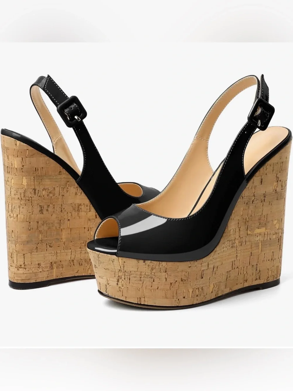 Yodeks Women’s Pumps Platform Wooden Sandals Wedge Heels Peeps Toe High